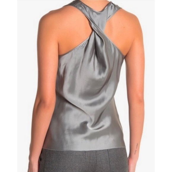 Helmut Lang NEW Back Twist Satin Sleeveless Blouse in Pebble Gray S - Picture 2 of 8